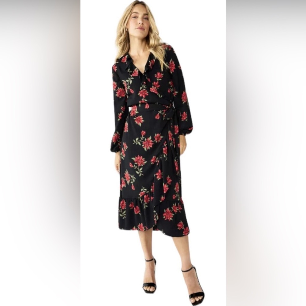 Draper James Wrap Black and Red‎ Long Sleeve Sundress